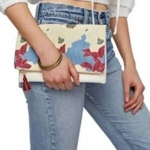 Rachel Pally Foldover Floral Print Zipper Clutch New with Dust Bag